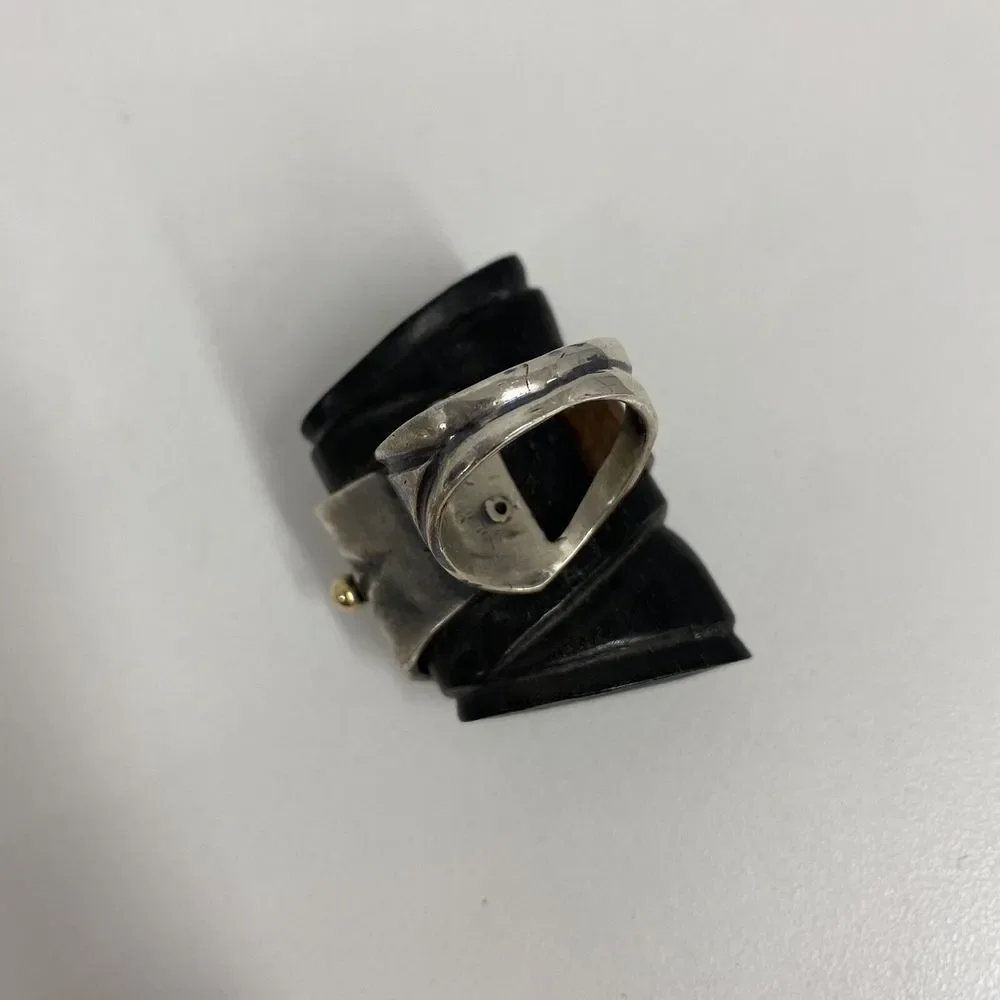 Fred Tate Sterling Ebony 14K Gold Ring True Work‎ of Art JUMBO Artsy Size 9 - Picture 5 of 6